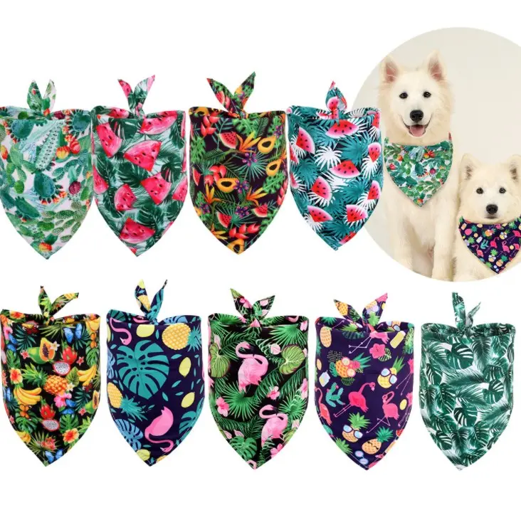 Bandana triangular de algodón con estampado Hawaiano para mascotas, pañuelo para perros, Bandana de verano, venta al por mayor