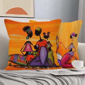 Housse de coussin pour femme africaine et enfant, motif abstrait africain imprimé, en polyester, style moderne et minimaliste, pour la maison et la chambre à coucher - Product Image 3