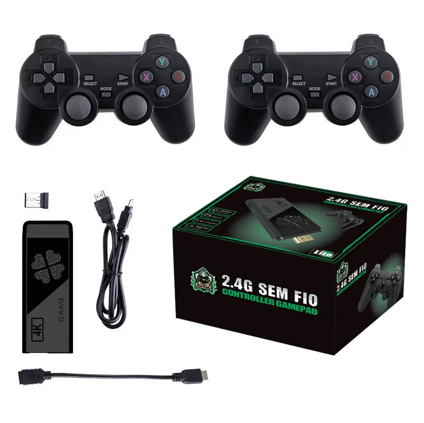 M8 द्वितीय 4K खेल सेट मिनी कंसोल बॉक्स रेट्रो टीवी वीडियो गेम कंसोल 2 4G वायरलेस गेमिंग नियंत्रक PS1 काले 64GB खेलने के लिए 4 Usada