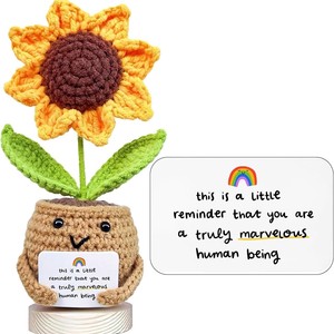 <span class=keywords><strong>Muñeca</strong></span> de girasol positiva de ganchillo con tarjeta Gracias por ayudarme a crecer regalo de agradecimiento al Maestro de la planta de ganchillo del estudiante - Product Image 5