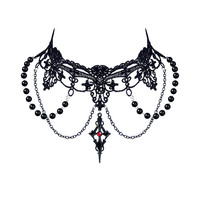 [Gorgeousxx] Collier ras du cou en dentelle avec pendentif croix gothique pour femme, bijoux noirs pour Halloween