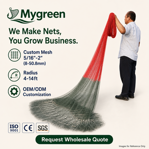 Épervier de pêche en monofilament, dégradé <span class=keywords><strong>rouge</strong></span>-vert, maille personnalisée, rayon de 5/16-2 pouces, ourlet lesté à maillons de chaîne de 4-14 pieds, OEM ODM - Product Image 1