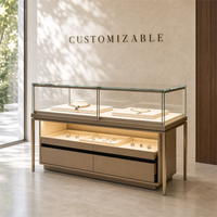 Vitrine de présentation de bijoux en verre de luxe sur mesure avec éclairage LED et tiroirs, comptoir pour bijouterie