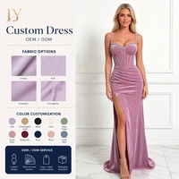 Fournisseur de robes de soirée en velours à col cœur et fente haute, sur mesure, en gros