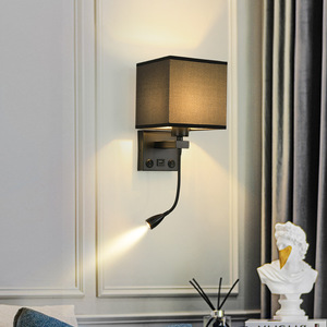 Hiện đại USB + on off keys Đèn tường cho phòng ngủ <span class=keywords><strong>LED</strong></span> cạnh giường ngủ đọc sách Đèn tường E27 cho khách sạn đơn giản phòng ngủ vòng vải Bìa - Product Image 3