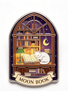 Pin de solapa metálico personalizado con esmalte, diseño de gato, libro y ventana, emblema gótico de biblioteca, regalo coleccionable - Product Image 2