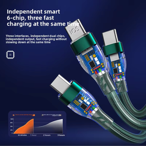 Cable 3 en 1 de 100W con Tejido de Cobre Puro Platino para Teléfonos Móviles/Micro <span class=keywords><strong>USB</strong></span>/Conectores Tipo-<span class=keywords><strong>C</strong></span>, Carga Rápida de 6A, 12 Meses de Garantía - Product Image 4