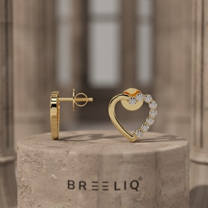 Boucles d'oreilles en or massif 14 carats avec diamants en forme de cœur, bijoux de luxe pour femmes, cadeau pour un anniversaire de mariage, des fiançailles ou un anniversaire - Product Image 1