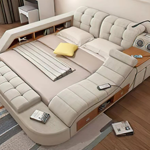 Cama de Cuero Moderna para Dormitorio, Cama Multifuncional Inteligente con Carga USB y Altavoz B2239, Cama King Size Suave B2239 B2239 - Product Image 1