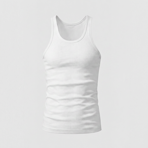 Men's Olive <b>Green</b> Ribbed Knitted Breathable Spandex/Cotton Tank Top O-Neck Sleeveless Casual Customized Printed - Product Image 3