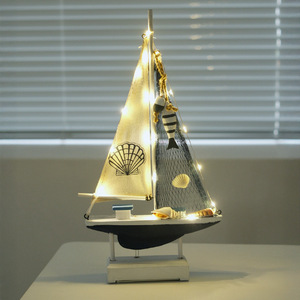 Illuminated Sailboat Model Decoration With Backlight Blue And White Striped Boat Home Gift Student Gift Birthday Ornament - Product Image 2