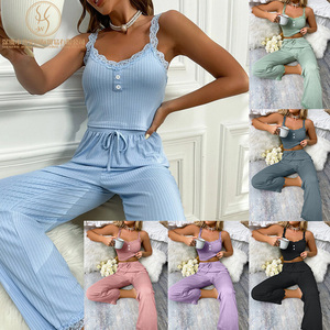 <span class=keywords><strong>Pigiama</strong></span> Estivo Casual da <span class=keywords><strong>Donna</strong></span> in Due Pezzi con Pantaloni in Pizzo - Product Image 2