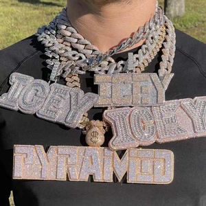 Luxury <strong>Solid</strong> Back Silver Rose <strong>Gold</strong> Moissanite Hip Hop Rapper Style Name Design Hip Hop Letter <strong>Pendant</strong> for Cuban Link Chain - Product Image 3