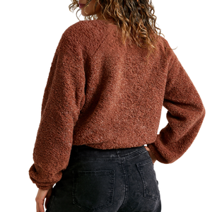 Sudadera con cremallera de cuarto de Sherpa de chocolate con logotipo personalizado para mujer, diseño forrado de otoño, sudaderas cortas baratas al por mayor - Product Image 2