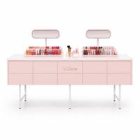 Étagère de présentation pour boutique de beauté, comptoir de maquillage rose, vitrine de cosmétiques, aménagements personnalisés pour magasin de cosmétiques pour la vente au détail