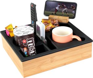 <strong>Handy</strong> Black Silicone Bamboo Couch Cup <strong>Holder</strong> Tray with Rotatable Phone <strong>Holder</strong> - Product Image 1
