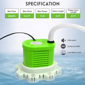 Bomba Sumergible Portátil para Cubierta de Piscina AgiiMan DL-6807 850 GPH, Manguera de Drenaje de 16 Pulgadas, Cable de Alimentación de 25 Pulgadas, 3 Adaptadores, Verde - Product Image 1