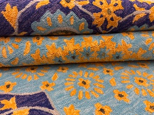 พรมขนแกะแบบถักมือลายดอกไม้สีฟ้าและเหลืองพรมอินเดียแบบกองสูงกันไฟฟ้าสถิตสำหรับห้องนั่งเล่นและห้องนอน - Product Image 2