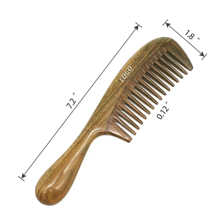 Zuogloway-peigne en bois 100% naturel, démêlement de dents larges antistatiques, fait à la main, en bois de santal vert, pour cheveux bouclés