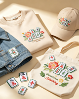 Patchs thermocollants brodés sur le thème du Mahjong floral, appliques créatives à l'effigie de fleurs et d'éléments Mahjong pour vêtements, sacs à dos, sacs à main et chapeaux