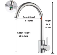 Robinet de cuisine moderne à poignée unique en acier inoxydable, valve en céramique, robinet de lavabo de cuisine à montage sur pont