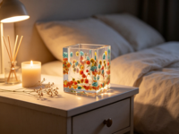 Organisateur de bureau personnalisé en résine époxy transparente, fait main, avec fleurs séchées intégrées, 8 cm, logo personnalisé, décoration de bureau, maison, mariage