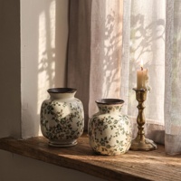 Vas Keramik Vintage Berlapis Glaze Ice-Crackle Lukisan Tangan Grosir, Dekorasi Meja Rumah Gaya Wabi-Sabi Rustic Farmhouse.