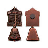 Aimant de réfrigérateur en forme de cloche souvenir de San Francisco, Californie, avec pont Golden Gate en relief 3D, finition cuivre antique