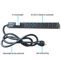 1.5U IEC C13 8-Port 50A 240V PDU dengan Steker L6-50P untuk Penggunaan di Pusat Data & Ruang Komputer