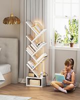Étagère moderne à 6 niveaux en panneaux de particules, design arbre, pour petits espaces, avec éclairage LED, finition blanche, pour le rangement du salon et de la chambre