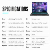 Vivobook Pro 16 Gaming Laptop Core 9 270H RTX 5060 16GB 1TB PCIe 4.0 SSD 2560x1600 144Hz Windows 11 WiFi 6