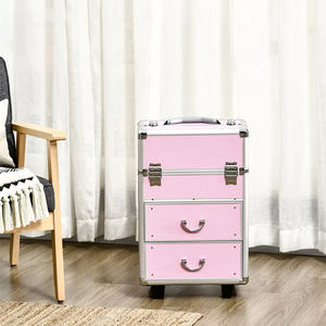 Valise de maquillage <span class=keywords><strong>Lcuky</strong></span> en aluminium brillant, fabriquée en Chine, avec fermeture ouverte, élégante, pour cosmétiques, avec roulettes - Product Image 3