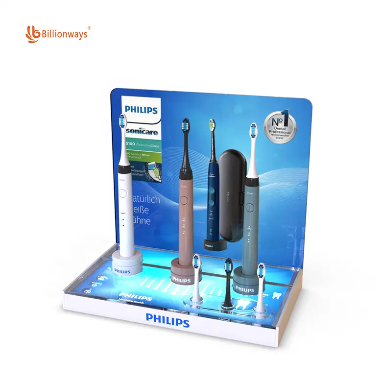 Présentoir électronique acrylique personnalisé, vente directe d'usine, présentoir de brosse à dents électrique numérique
