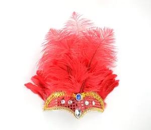 Eco-friendly DIY Manufacture Cheap Red India Headdress Ostrich feather Headband Samba Carnival Costume Accessory