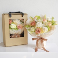 Bouquet de roses éternelles naturelles de couleur verte avec logo personnalisé, fleurs préservées pour les cadeaux d'anniversaire, de fête des mères, de Noël, de remise de diplôme