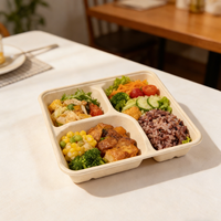 Barquettes jetables personnalisées en bagasse de canne à sucre, biodégradables, compostables, micro-ondables, de qualité alimentaire, avec couvercle pour boîtes à emporter