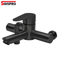 SANIPRO Robinet Mitigeur Mural Contemporain Noir Mat en Acier Inoxydable à Double Sortie pour Douche et Baignoire de Salle de Bain