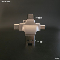 Boîtiers en alliage de zinc métallique, lecteurs de cartes mémoire TF, adaptateurs OTG 4 en 1 avec connecteurs Micro USB 8 broches et Type C