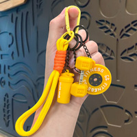 Porte-clés 3D en PVC haltère et barre de musculation, accessoires de fitness et de gym avec métal et impression sérigraphiée