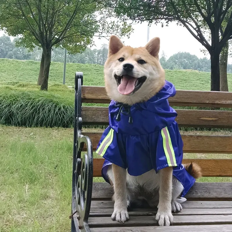 Dog Waterproof Raincoat with Poncho Hoodie High Reflective Adjustable Pet Rain Jacket with Leash Hole for Dog Raincoats