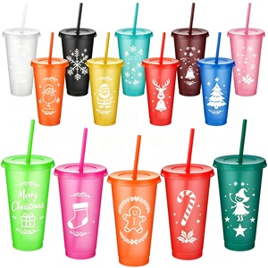 Bouteille d'eau à changement de couleur avec couvercle et paille, sans BPA, en plastique PP, gobelet réutilisable, logo personnalisé, <span class=keywords><strong>tasse</strong></span> froide pour fête, café glacé - Product Image 1