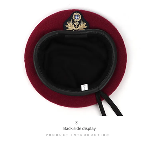 Vente en gros de béret en laine avec logo personnalisé béret réglable unisexe pour hommes insigne brodé tactique bérets pour militaires - Product Image 2