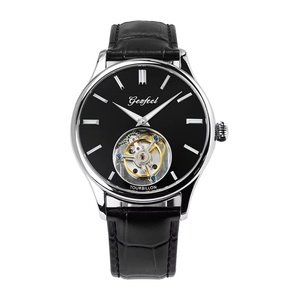 Montre de luxe pour homme Gezfeel avec tourbillon véritable, boîtier en acier inoxydable, bracelet en cuir véritable, cadran en cristal saphir, 5BAR étanche - Product Image 1