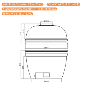 Barbecue <span class=keywords><strong>Kamado</strong></span> Auplex Série Big <span class=keywords><strong>Joe</strong></span> 27 pouces, robuste, en céramique, au charbon de bois, fumoir, EN-1860, prix usine - Product Image 3