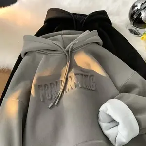 Manufactured Heavyweight 100% Cotton Hoody Thick Oversized <strong>Men</strong> <strong>Pullover</strong> Hoodies Custom Emboss Hoodies <strong>for</strong> <strong>Men</strong> - Product Image 3