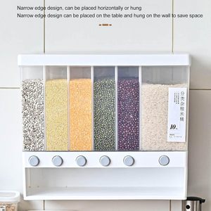Organizador de almacenamiento de cocina Contenedor de alimentos secos para cereales Caja de almacenamiento de granos montada en la pared Dispensador de arroz 6 rejillas - Product Image 2