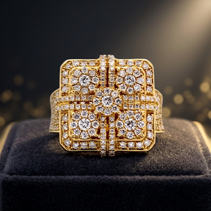 Bague de cocktail de luxe pour femme en or 18 carats rempli, sertie de moissanite, avec pavé géométrique et taille brillant rond, bijou de déclaration pour soirée - Product Image 4