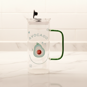 Mug en verre à motif <span class=keywords><strong>de</strong></span> fruits 450 ml avec poignée et paille en verre, tasse à boire en borosilicate pour jus - Product Image 2