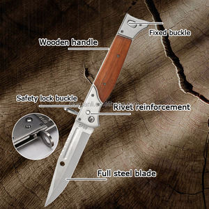 Couteau de poche pliant A.K-47 MAX personnalisable de qualité OEM pour le camping, lame en acier inoxydable D2, manche en bois, marque HK, tranchant comme un rasoir - Product Image 3