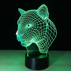 Leopar kaplan kafası Moddel 3D LED gece lambası 7 renk dokunmatik masa dekorasyon ışık